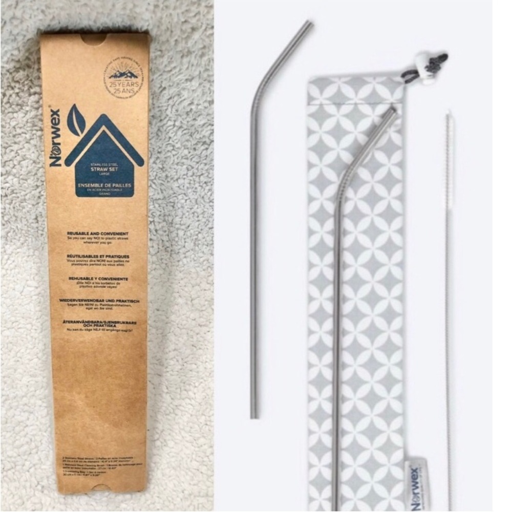 Norwex Stainless Steel Drinking Straws & Bag